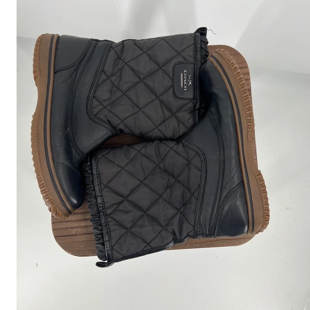 Coach Samara Black Leather Quilted Nylon Winter Snow Boots A9175 Womens 6B